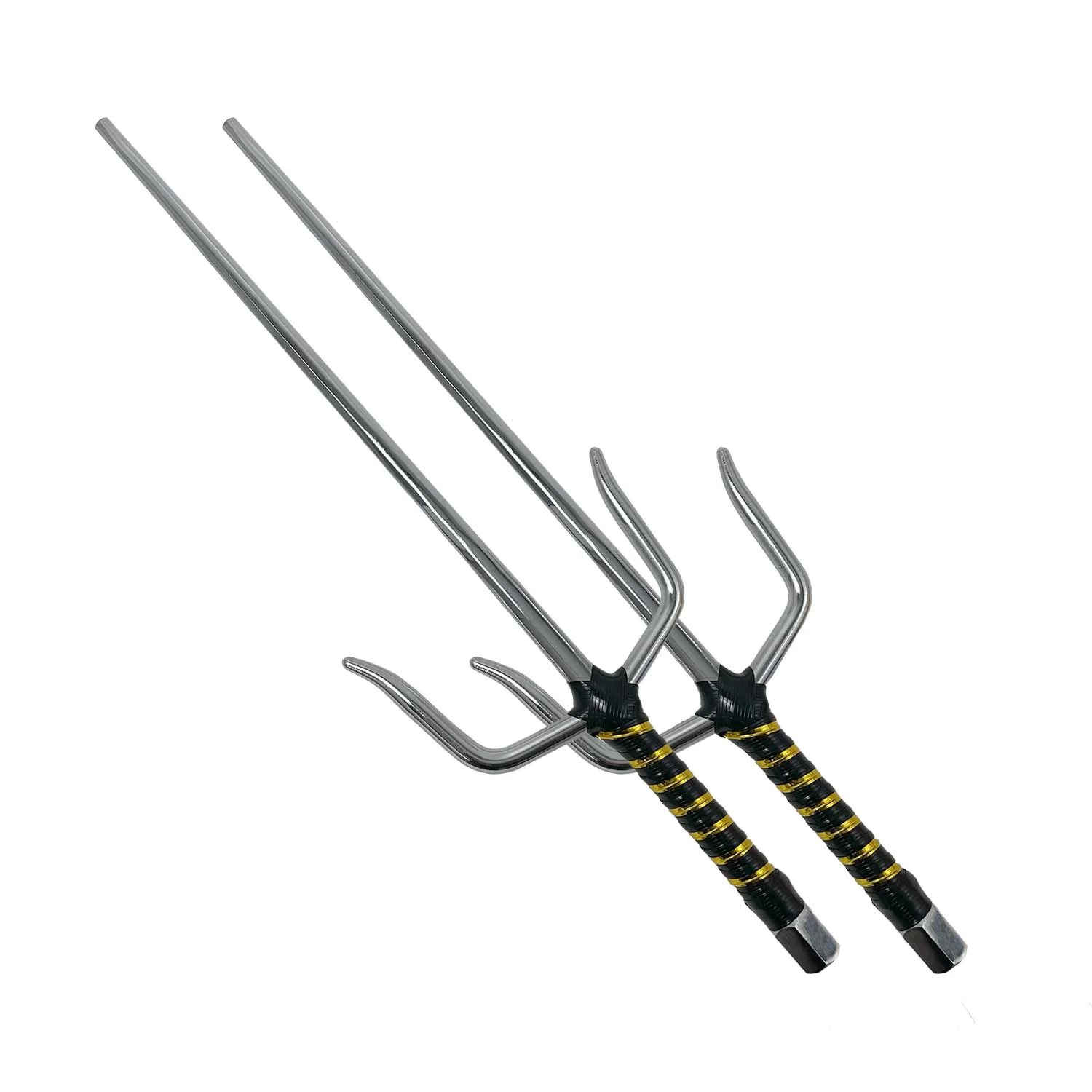 19" Chrome Sai with Black & Gold Plastic Wrapped Handle - Image 2