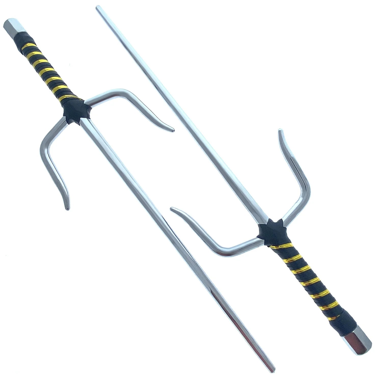 21" Chrome Sai with Black & Gold Plastic Wrapped Handle - Image 2