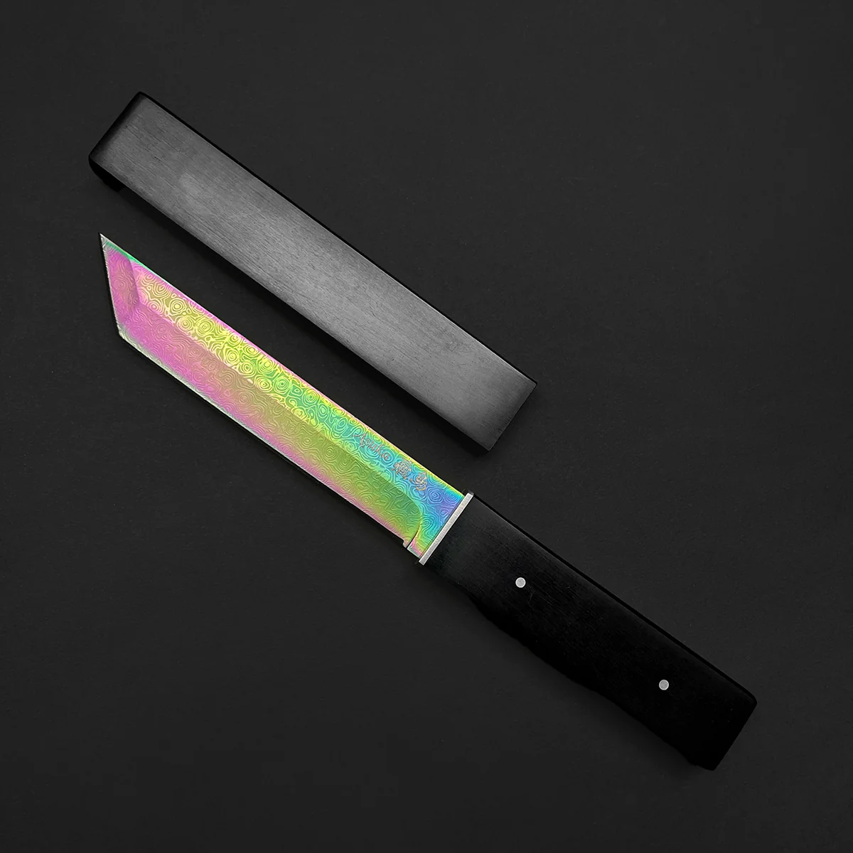 Asuka Rainbow Full Tang Tanto Damascus Engraved Blade - Image 3