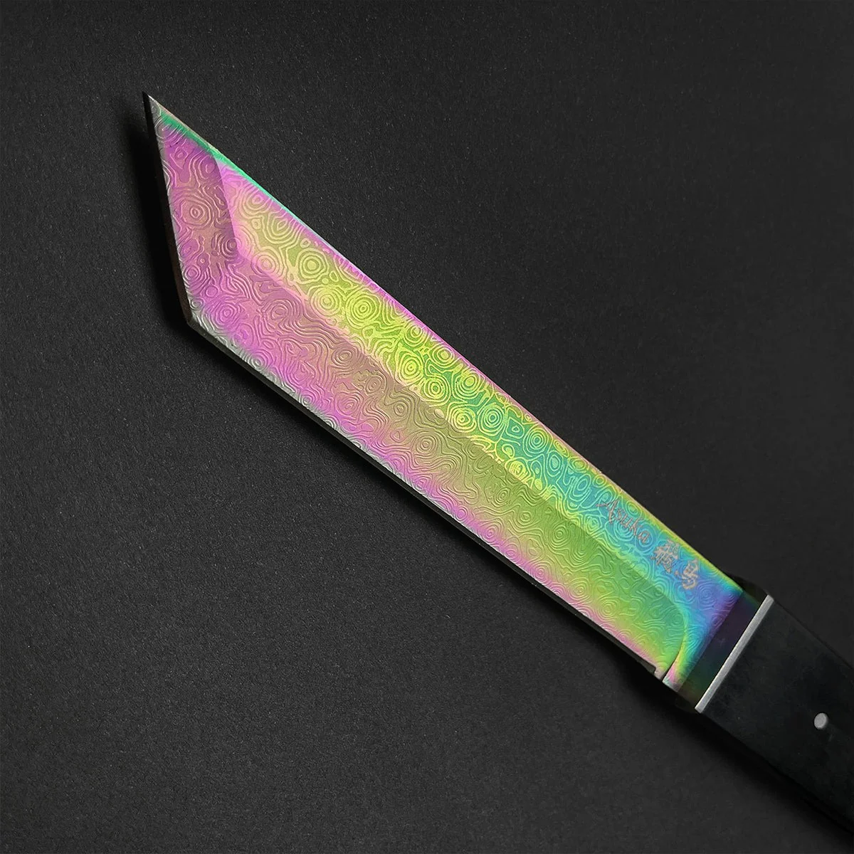 Asuka Rainbow Full Tang Tanto Damascus Engraved Blade - Image 4